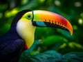 mostly green-red coloured Toucan in the wildness