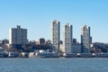 Skyline of West New York and Guttenberg New Jersey with a Clear Blue Sky along the Hudson River Royalty Free Stock Photo