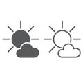 Mostly Sunny weather Icon. solid and outline.