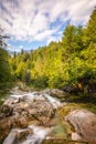 Mostnica river near Stara Fuzina, Slovenia. Little waterfall.