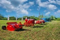 Mostys`kyi district, Lviv region, Ukraine - September 05, 2019: Agricultural machinery presentation, seeders Gaspardo at the