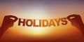 A garland featuring the word vacation at sunset. Royalty Free Stock Photo