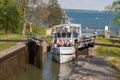 The canalboat Kung Sverker in locks of Borenshult Sweden