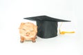 Motarboard and piggy bank isolate on white background Royalty Free Stock Photo