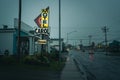 Motel Carol vintage sign at night, PaspÃÂ©biac, QuÃÂ©bec, Canada