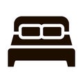 Motel Comfortable Double Bed Vector Icon