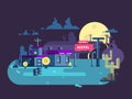 Motel night flat design Royalty Free Stock Photo