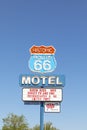 Motel and Route 66 sign on Historic Route 66. Built in 1904. The neon light lost color but is still in use