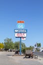 Motel and Route 66 sign on Historic Route 66. Built in 1904. The neon light lost color but is still in use