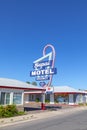 Motel and Route 66 sign Supai  on Historic Route 66. Built in 1904. The neon light lost color but is still in use Royalty Free Stock Photo