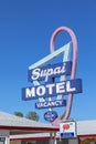 Motel and Route 66 sign Supai  on Historic Route 66. Built in 1904. The neon light lost color but is still in use Royalty Free Stock Photo