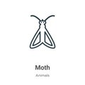 Moth outline vector icon. Thin line black moth icon, flat vector simple element illustration from editable animals concept Royalty Free Stock Photo