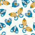 Moth seamless pattern. A butterfly decorated with a collection of flowers. Hand drawn doodle illustration in simple Royalty Free Stock Photo