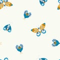 Moth seamless pattern. A butterfly decorated with a collection of flowers. Hand drawn doodle illustration in simple Royalty Free Stock Photo