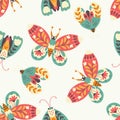 Moth seamless pattern. A butterfly decorated with a collection of flowers. Hand drawn doodle illustration in simple Royalty Free Stock Photo