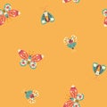 Moth seamless pattern. A butterfly decorated with a collection of flowers. Hand drawn doodle illustration in simple Royalty Free Stock Photo