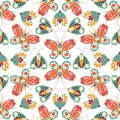 Moth seamless pattern. A butterfly decorated with a collection of flowers. Hand drawn doodle illustration in simple Royalty Free Stock Photo