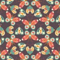 Moth seamless pattern. A butterfly decorated with a collection of flowers. Hand drawn doodle illustration in simple Royalty Free Stock Photo