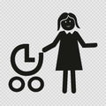 Mother amd baby stroller, person with perambulator, vector symbol, eps. Royalty Free Stock Photo