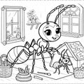 Mother ant plays with her baby in a room with toys. Children coloring book. Raster, generative ai. Royalty Free Stock Photo