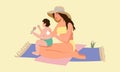 Mother applies sunscreen to the baby s skin. Kid Sun cream. Sun protection for kid skin. Summer vacation