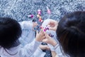 Mother applying nail polish on her child Royalty Free Stock Photo