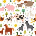 Mother and baby animals seamless pattern. Farm characters moms with their babies Royalty Free Stock Photo