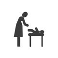 Mother and baby black glyph icon. Changing diapers sign. Public navigation. Pictogram for web page, mobile app, promo. UI UX GUI