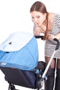 Mother with baby buggy keeping silence