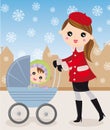 Mother and baby carriage Royalty Free Stock Photo