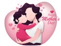 Mother with baby in cartoon style on the background of the heart for Mother\'s Day Royalty Free Stock Photo