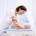 Mother and baby on changing table Royalty Free Stock Photo