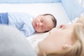Mother and baby co-sleeping safely Royalty Free Stock Photo