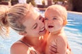 Mother With Baby Daughter Having Fun On Summer Vacation Splashing In Outdoor Swimming Pool Royalty Free Stock Photo