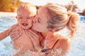 Mother With Baby Daughter Having Fun On Summer Vacation Splashing In Outdoor Swimming Pool Royalty Free Stock Photo