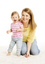 Mother and Baby Daughter Little Kid Family Portrait, White Royalty Free Stock Photo