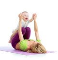 Mother and baby doing gymnastics and fitness exercises Royalty Free Stock Photo