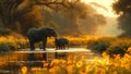 Mother and baby elephant cross river in natural landscape Royalty Free Stock Photo