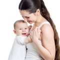 Mother and baby embrace. Maternity concept.