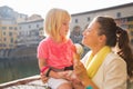 Mother and baby girl eating ice cream in florence Royalty Free Stock Photo