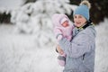 Mother with baby girl todler at winter day