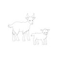 Mother and baby goat. Coloring page for kids. Cartoon illustration for children isolated on white background. Royalty Free Stock Photo