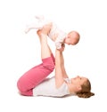 Mother and baby gymnastics, yoga exercises isolated Royalty Free Stock Photo