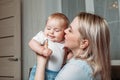 Mother and baby indoors hugging, kissing and smiling Royalty Free Stock Photo