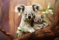 mother baby koala and mother tree Royalty Free Stock Photo