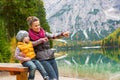 Mother and baby on lake braies in south tyrol Royalty Free Stock Photo