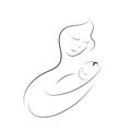 Mother and baby line drawing