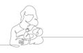 Mother and baby line. Mom hugs child. Motherhood and newborn concept. Happy woman holds toddler continuous one line