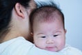 Mother and baby, Lovely asian girl resting on her mother's shoul Royalty Free Stock Photo