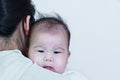 Mother and baby, Lovely asian girl resting on her mother`s shoul Royalty Free Stock Photo